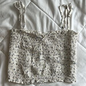 brandy melville crop top with adjustable straps, blue and white OS
